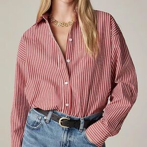 J. Crew Red and White Striped Shirt size Xl